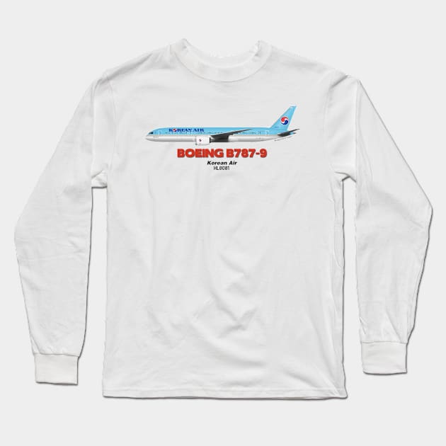 Boeing B787-9 - Korean Air Long Sleeve T-Shirt by TheArtofFlying